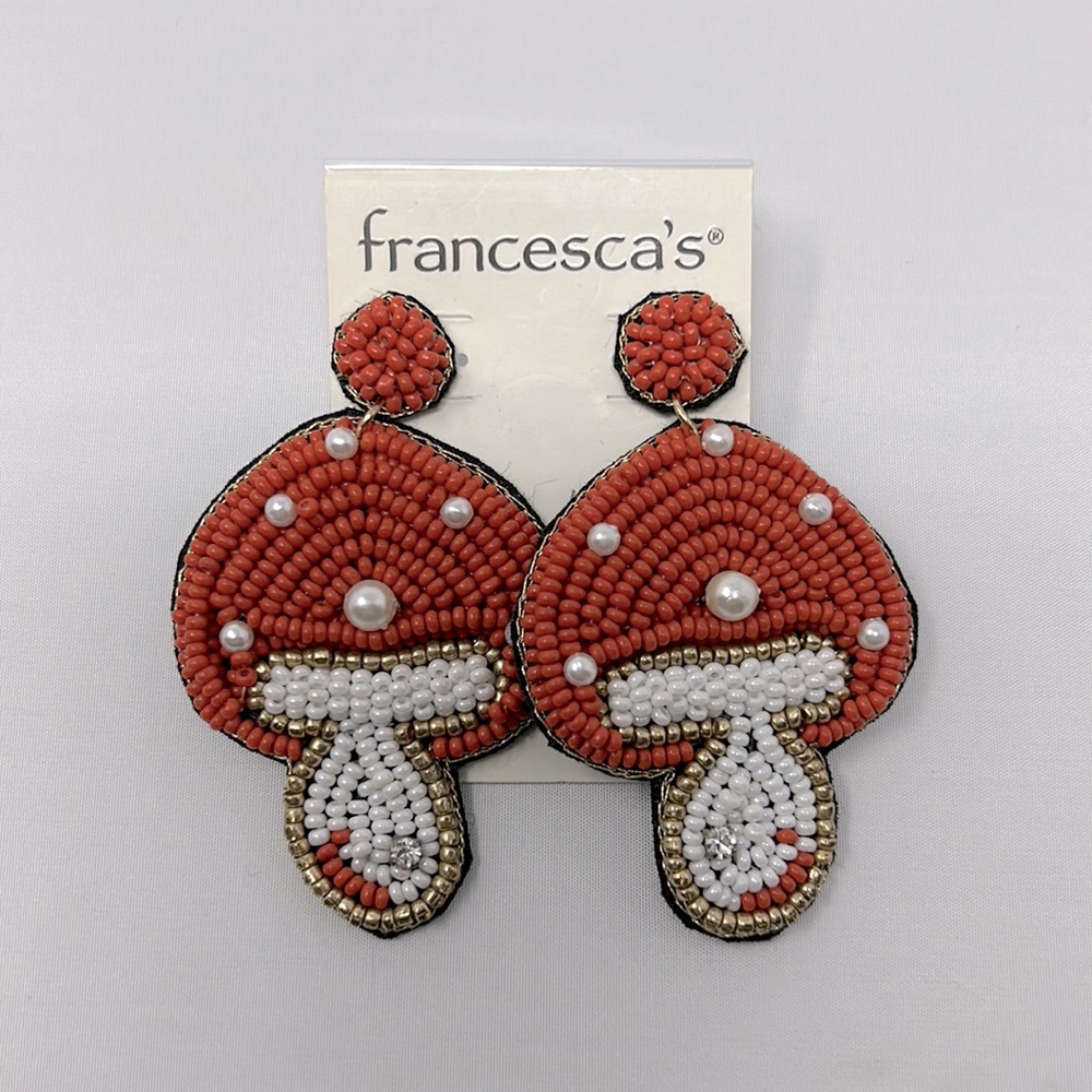 Francesca’s Orange & White Beaded Gold Detail Mushroom Earrings